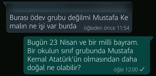 Bir veli ise bu paylaşıma itiraz edip Atatürk için 'Ke mal' ifadesi kullandı.