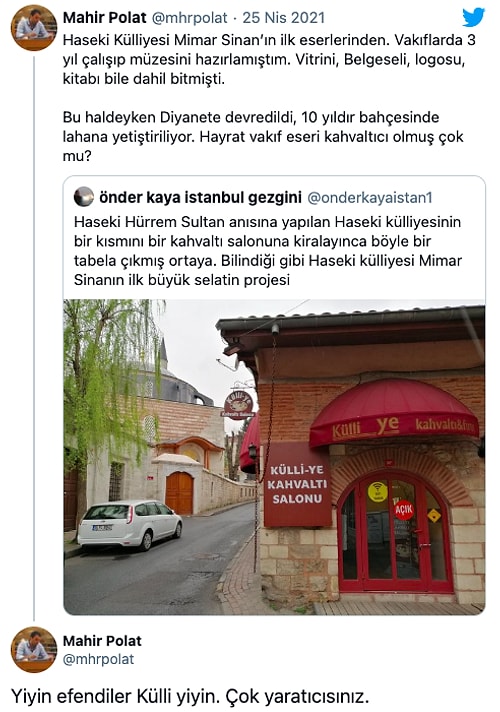 Müze Olacağını Açıklanan Haseki Külliyesi'nin Bir Bölümü Kahvaltı Salonu Olmuş: Külli-Ye