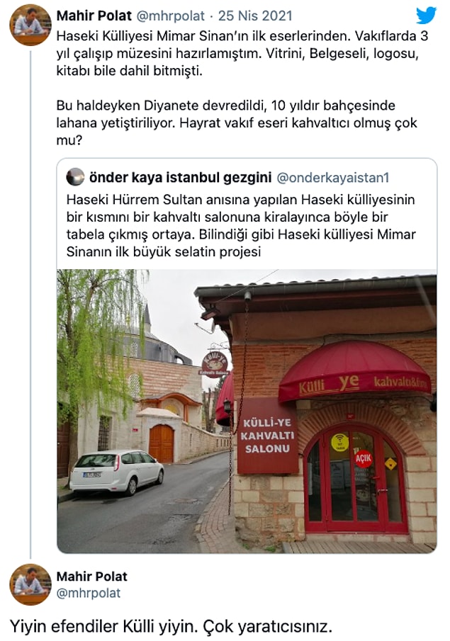 "Hayrat vakıf eseri kahvaltıcı olmuş çok mu?"