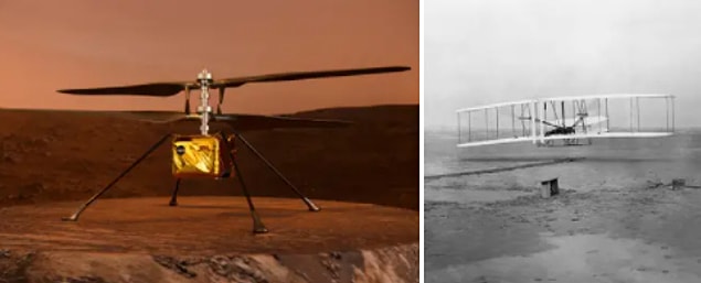 11. NASA Ingenuity'nin başarılı bir uçuş yapacağından o kadar emindi ki Wright Kardeşlerin icat ettiği ilk uçağın kanadındaki kumaştan biraz koparıp Ingenuity'nin altına bağladılar.