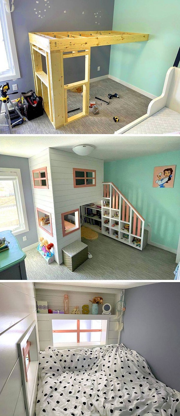 7. "Я смастерил для своей дочурки кровать в стиле лофт на ее 6-й день рождения!"