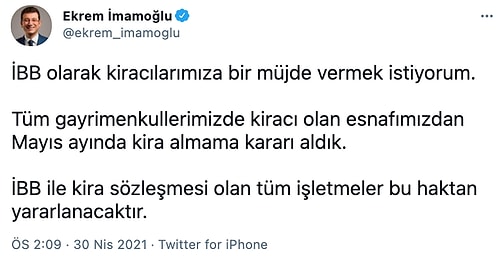 İmamoğlu Duyurdu: İBB, Kiracısı Olan İşletmelerden Mayıs Ayında Kira Almayacak