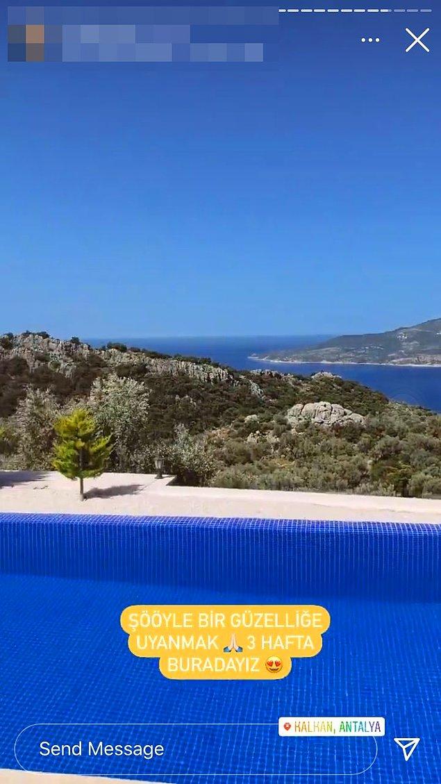 Instagram'da bir kullanıcı önünde havuz olan deniz manzaralı evinden bir fotoğraf paylaşarak 'Şöyle bir güzelliğe uyanmak, üç hafta buradayız.' notu ile paylaştı.