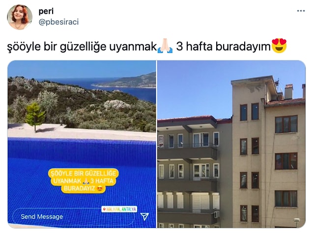 1. Ee tabii çoğu kişi bu üç haftayı 3+1 evlerinde geçirirken bu gelen fotoğraf biraz tepki çekti ve herkes kendi manzarasını paylaştı.