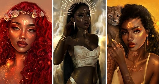 Художница решила показать, как бы выглядели знаки зодиака, планеты и стихии в образе женщины (20 фото)