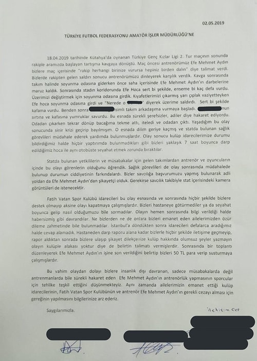 Burcu Eken'in bu olayı belgeleriyle ortaya çıkardı. 18 Nisan 2019 tarihinde Kütahya’da oynanan Türkiye genç kızlar maçından sonra 2 sporcu “yarı çıplak” bir halde “7 saat” boyunca şiddete maruz kalmış.