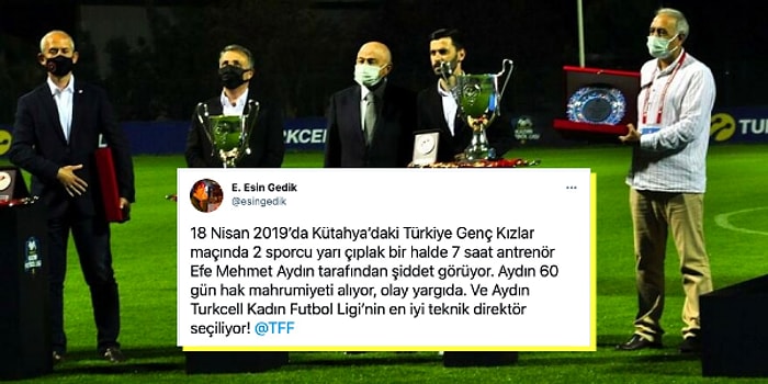 Pes Artık! Kadına Şiddetten Davası Süren Kişiye Kadın Futbol Ligi'nin 'En İyi Teknik Direktörü' Ödülü Verildi