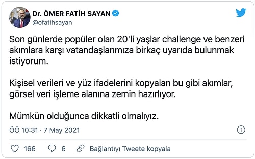 Bakan Yardımcısı Ömer Fatih Sayan'dan '20'li Yaşlar Challenge' İçin Önemli Uyarılar