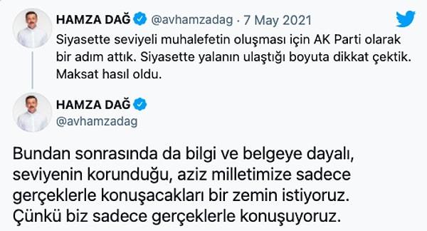 AKP'li Hamza Dağ: "Siyasette seviyeli muhalefetin oluşması için AK Parti olarak bir adım attık"
