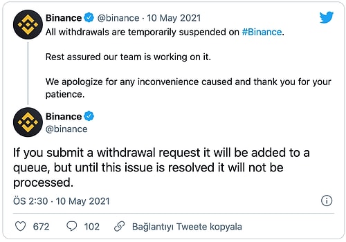 Binance Para Çekimini Geçici Olarak Durdurdu