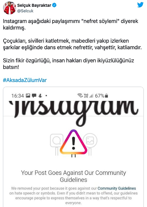 Instagram ve Facebook, Selçuk Bayraktar'ın Mescid-i Aksa Paylaşımını Kaldırdı