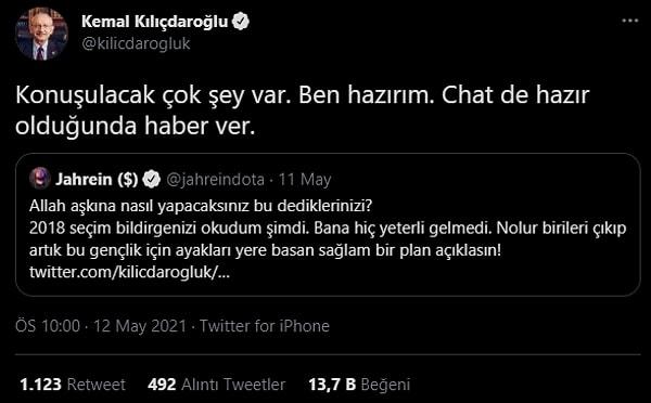 Jahrein'in bu tweeti üzerine Kemal Kılıçdaroğlu'ndan Jahrein'e beraber yayın yapma teklifi geldi