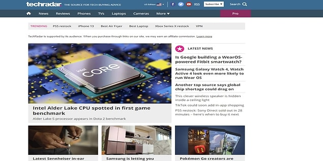 7. Techradar, teknolojik gelişmeleri takip etmek isteyenlere bu imkanı sunan teknoloji haber sitesi.