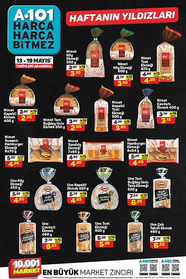 Haftanın Yıldızları kataloğunda ise Nimet ve Uno ekmek çeşitleri var.