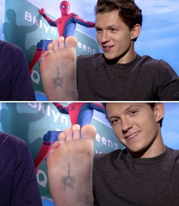 7. Tom Holland, Spider-Man: Homecoming filminin tanıtımlarında ayağının altındaki Örümcek Adam dövmesini göstermişti...