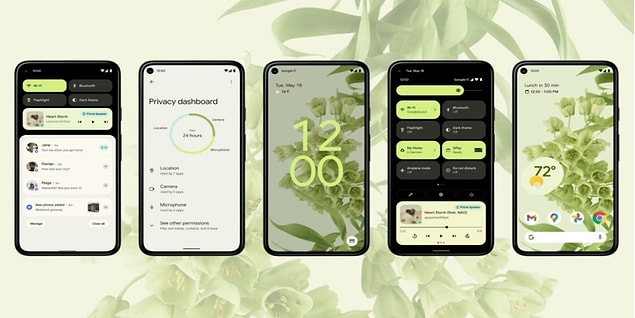 Tasarım üzerindeki değişikliklerle göze çarpan Android 12, kullanıcılarına daha geniş bir özelleştirme alanı sunmayı hedefliyor. Özel renk görsellerine sahip widget'larla ekranımızı tarzımıza göre dizayn edebileceğiz.