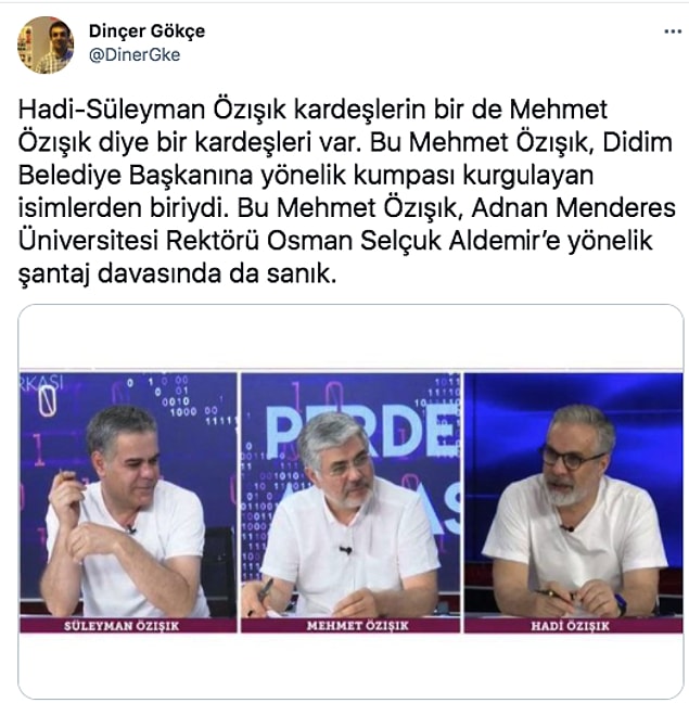 Ancak diğer gündem konuları bu düğün kadar gözardı edilebilir değil. Örneğin Didim Belediye Başkanı Ahmet Deniz Atabay'a kumpas kurulmasıyla ilgili çok ciddi bir iddia var Özışık kardeşlerle ilgili.