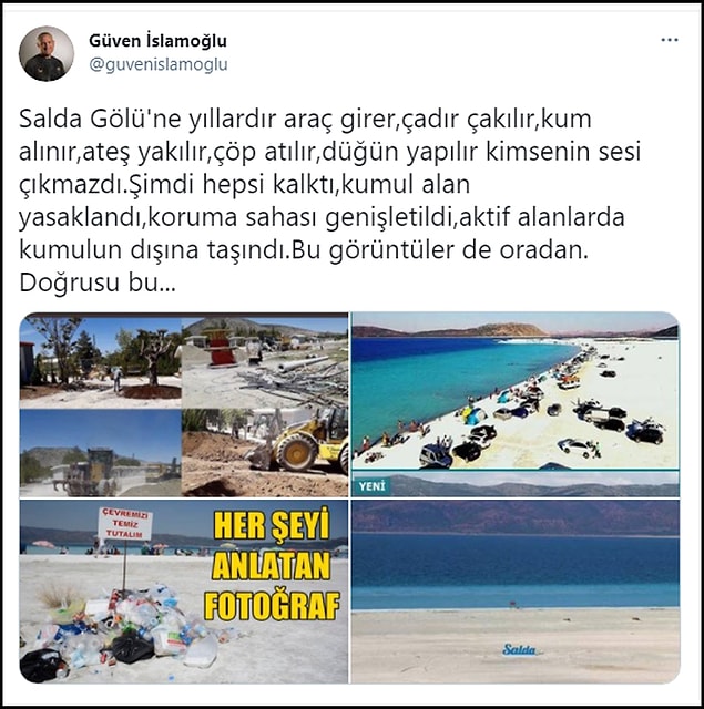 Çevre programcısı Güven İslamoğlu ise Salda'nın eski görüntüleriyle birlikte bu paylaşımı yaptı 👇