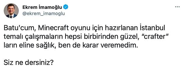İstanbul Büyükşehir Belediye Başkanı Ekrem İmamoğlu da sosyal medya hesabından paylaşımla ilgili düşüncelerini ifade etti. 👇