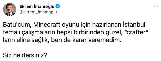 İstanbul Büyükşehir Belediye Başkanı Ekrem İmamoğlu da sosyal medya hesabından paylaşımla ilgili düşüncelerini ifade etti. 👇