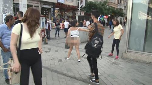 Erkek İçin Taksim Meydanında Kavga Eden 2 Faslı Kadın Turistten Birisi Gözaltına Alınmamak İçin Soyundu