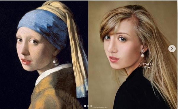 Tarihi figürlerin yanında Vermeer'in "İnci Küpeli Kız"'ı...