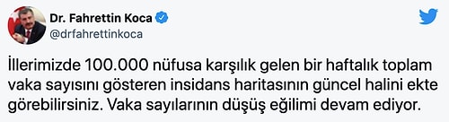 Bakan Koca, İllere Göre Haftalık Vaka Sayısı Haritasını Paylaştı