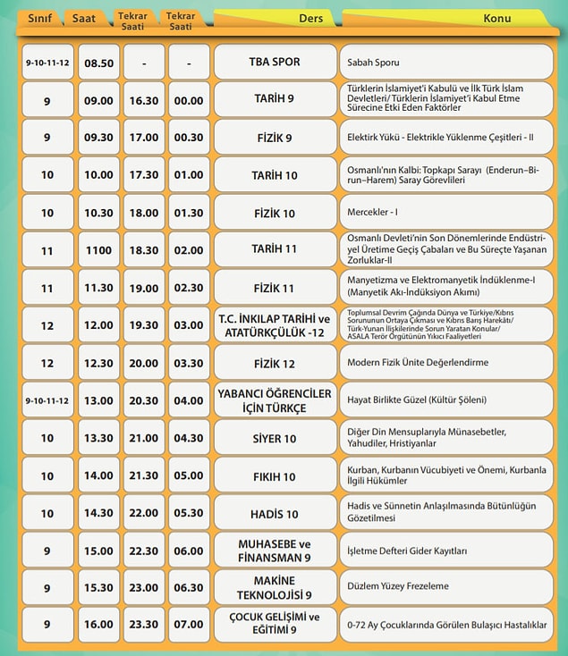 26 Mayıs EBA TV Lise Ders Programı