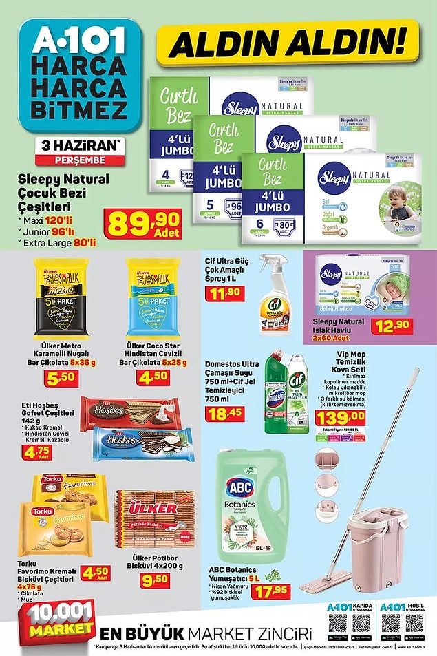 Sleepy Natural bebek bezi çeşitleri 89,90 TL.