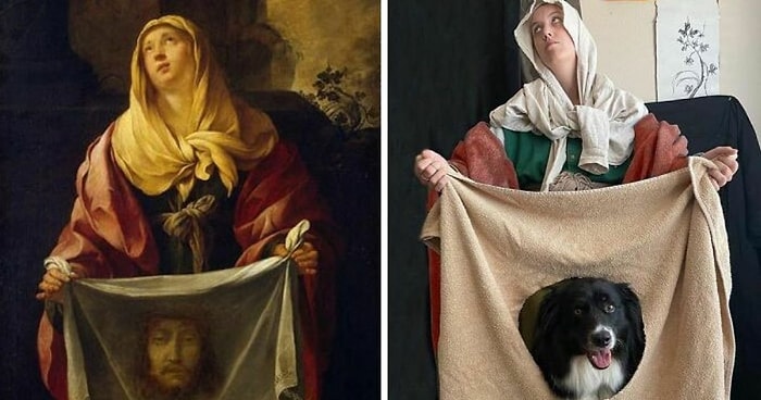 Художница, которая скучала со своей собакой на карантине, воссоздала известные картины, и вот 18 лучших из них