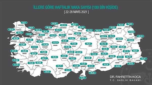 Sağlık Bakanı Koca'nın paylaştığı harita 👇