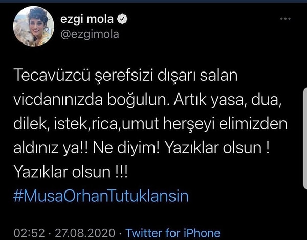 Ve dün, Ezgi Mola bu tweeti attığı için 2 yıl 4 aya kadar hapsi istendi!