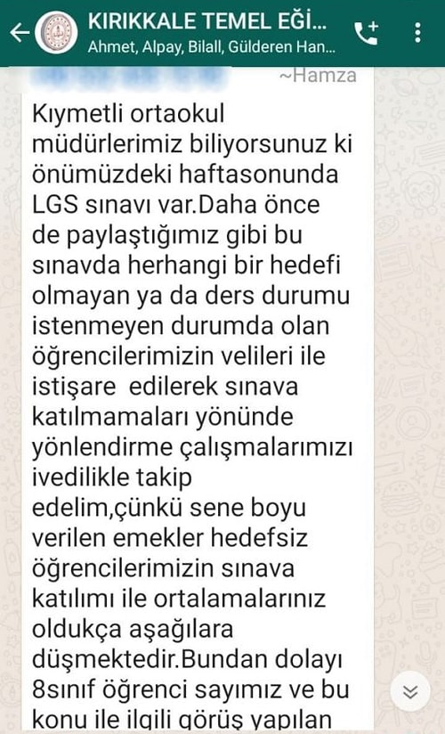 Okul Müdürlerine Talimat: 'Hedefi Olmayan Öğrenciler LGS'ye Girmesin, Ortalamanız Düşüyor'