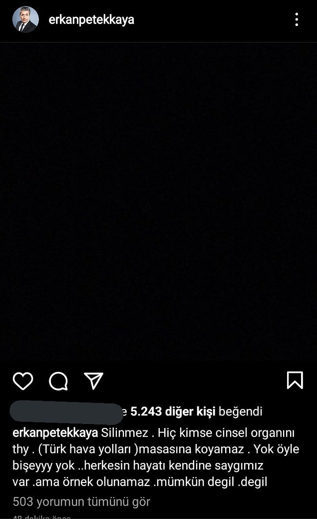 Çok kısa bir süre sonra bu paylaşımını silip, başka bir paylaşım yaptı ve yine cinsel organ konusundan bahsetti.