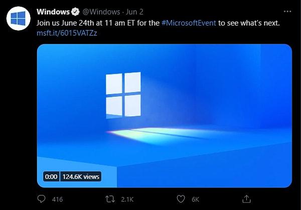 Güncellemeyle ilgili yayınlanan görselde, Windows penceresinden ''11'' sayısına benzeyen bir gölge yere yansıyor. Teknoloji sektöründeki insanlar bunun tesadüf olmadığını, tanıtımın bir ipucu verdiğini söylüyor.