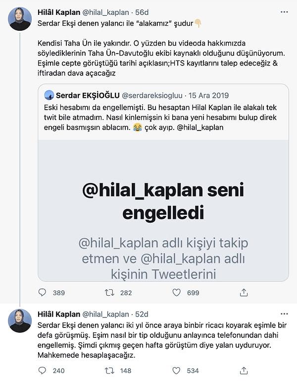 "Serdar Ekşi denen yalancı ile 'alakamız' şudur" diyen Kaplan, Ekşioğlu'nun ifadelerine şöyle yanıt verdi: