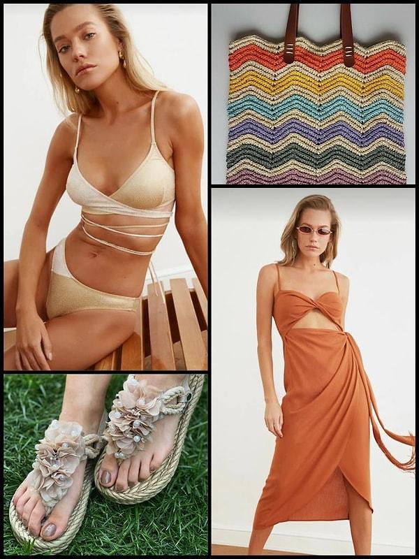 3. Adeta bu seksi bikini için yaratılmış olan bir plaj çantası ve inanılmaz tarz bir plaj kıyafeti...