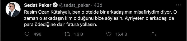 Sedat Peker'in Twitter Paylaşımı