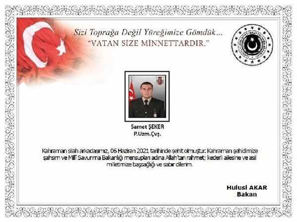 Bakan Akar'dan başsağlığı mesajı...