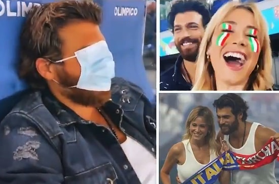 Sevgilisi Diletta Leotta ile Türkiye-İtalya Maçını İzleyen Can Yaman Maç Sonu Yüzünü Maskeyle Gizledi