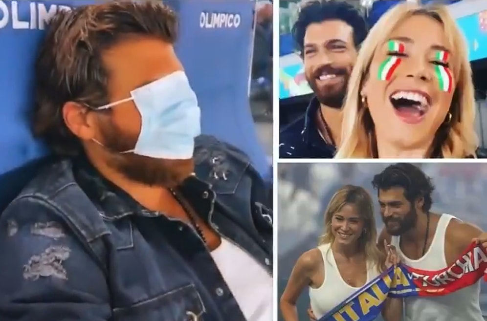 Sevgilisi Diletta Leotta ile Türkiye-İtalya Maçını İzleyen Can Yaman Maç Sonu Yüzünü Maskeyle Gizledi