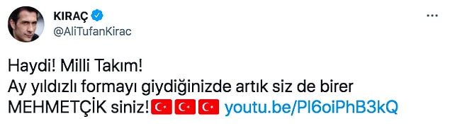 Geçtiğimiz günlerde şarkıcı Kıraç, Milli Takım için hazırladığı şarkıyı Twitter hesabından 'Siz de birer mehmetçiksiniz' ifadeleriyle paylaşmıştı.