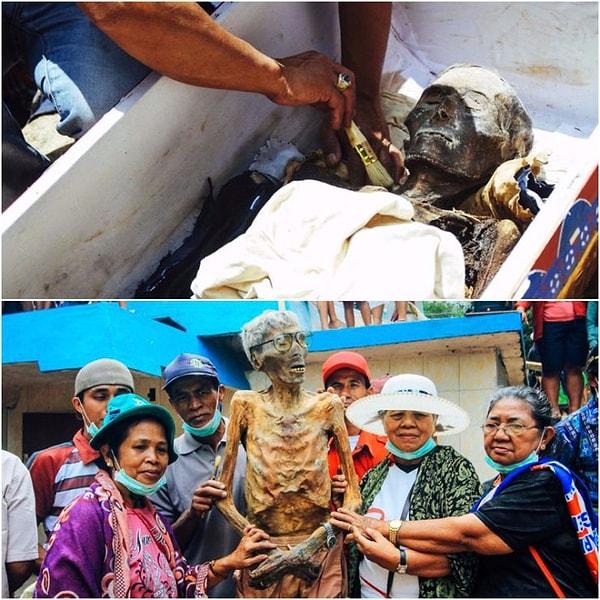 4. "Toraja halkı ölen insanların ardından hiç üzülmüyor hatta kutlama yapıyorlar. Ayrıca cesetleri mezardan çıkartıp temizleyerek kıyafet giydiriyor ve beraber fotoğraf çekiyorlar."