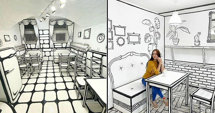 Необычное 2-D кафе в России сделано в виде комикса (22 фото)