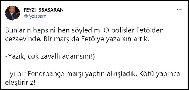 Bu sözleri FETÖ'cülere söylediğini belirten İşbaşaran, "Yazık, zavallı adamsın" dedi. 👇
