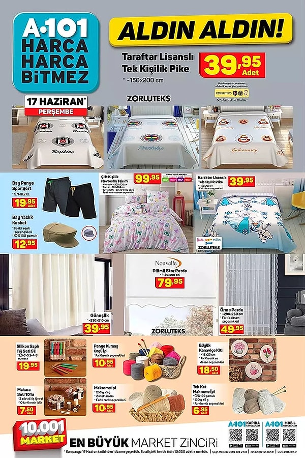 Taraftar lisanslı tek kişilik pikeler 39,95 TL.