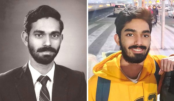 13. Я и мой папа. 1982 и 2021 годы. Обоим по 20 лет, разница в возрасте 39 лет.