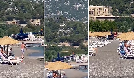 Marmaris'te Halk Plajına Tehlikeli Bir Şekilde İnen Helikopter Tepki Çekti