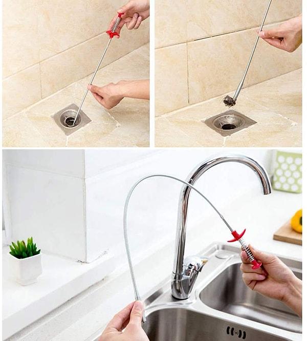 4. Bu fırça ile lavabo ve küveti tıkayan saçları kolayca temizleyin...