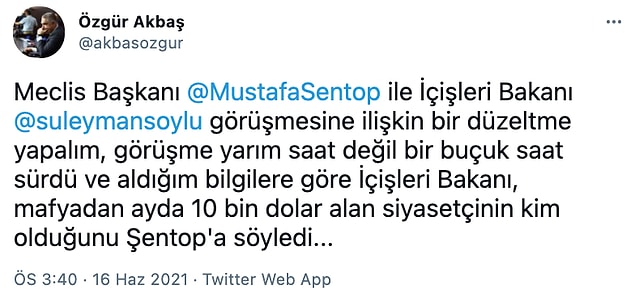 NTV muhabiri Akbaş, Soylu'nun Şentop'a o ismi söylediğini açıkladı.